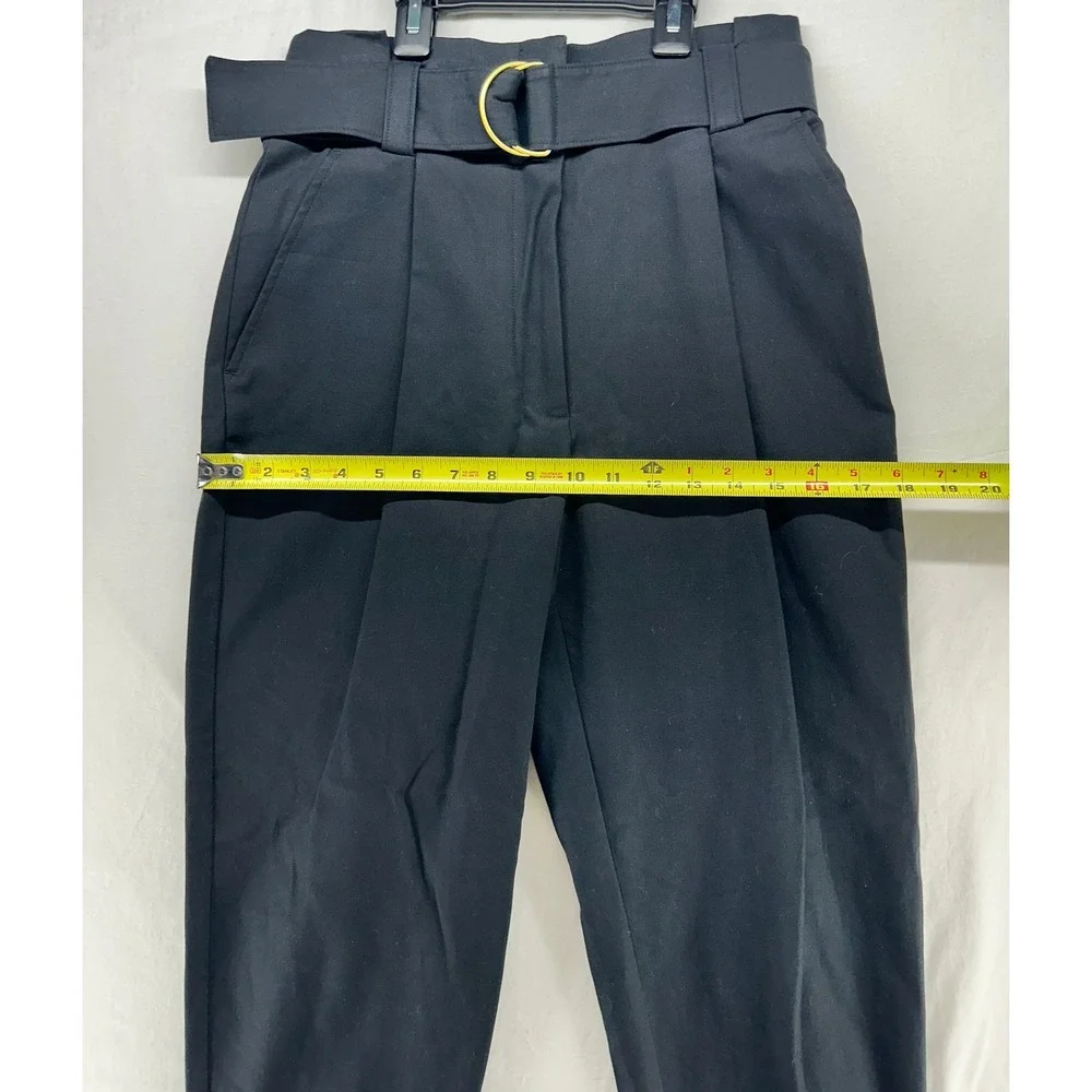 ALC Black High Waisted Belted Tapered Trousers Gold D-Ring Pleated Pants Size 2